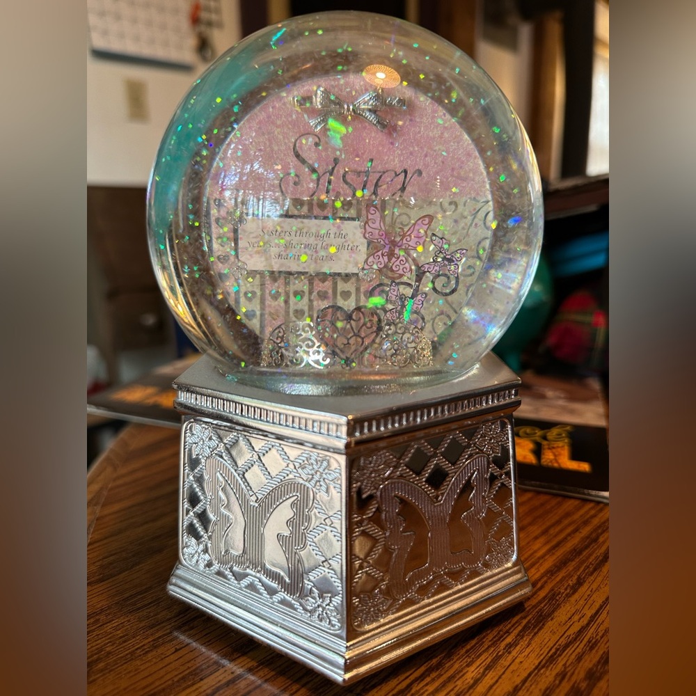 Decorative Sister Snow Globe with Silver Base